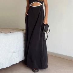 Ladies Elegant Sleeveless Hollow Out Cutout Solid Color Dress