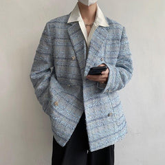 Blauer Tweed-Blazer mit Reverskragen