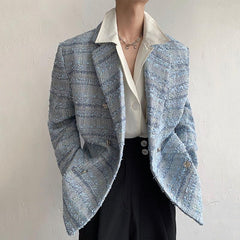 Blauer Tweed-Blazer mit Reverskragen