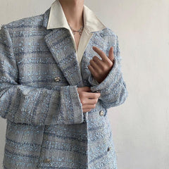 Blauer Tweed-Blazer mit Reverskragen