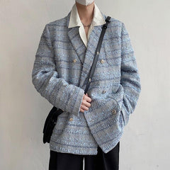 Blauer Tweed-Blazer mit Reverskragen