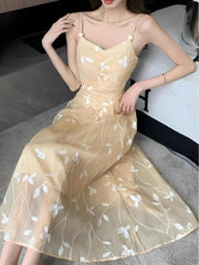 Mesh-Midikleid mit Blättern