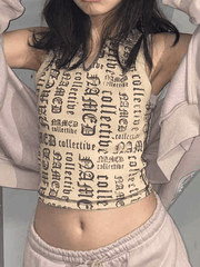 Kurzes Tanktop mit V-Ausschnitt und Buchstabenmuster