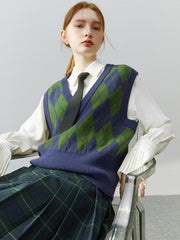 Light Academia Argyle-Pulloverweste