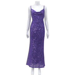 Light Luxury Sequined Evening Dress Low Cut Backless Slip Dress Slim Fit Elegant Fishtail