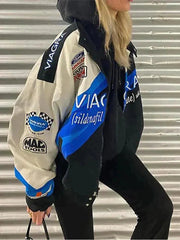 Oversize-Jacke mit Reißverschluss und Logo-Grafik