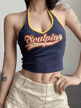 Kurzes Neckholder-Tanktop mit Logo-Print