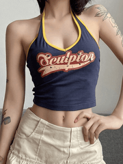 Kurzes Neckholder-Tanktop mit Logo-Print