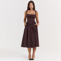Trägerkleid, Midikleid, Urlaubskleid, figurbetont, rückenfrei