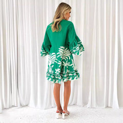 Casual Suelto Cuello en V Mangas acampanadas Cortas