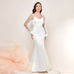 French Elegant Mesh Stitching Sleeves Fishtail Dress Gift