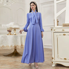 round Neck Long Sleeve High Waist Ruffles A line Dress Maxi Dress
