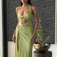 French Formal Dress Halter High Slit
