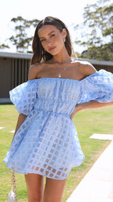 Backless off Shoulder Puff Sleeve High Waist Short Dress for