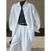 Minimalist All Match Cotton Long-Sleeved Shirt Bandage Dress Polo Collar Top Coat