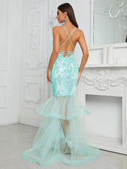 Sequin Sling Dress Vitality Party Dress Backless Fishtail Patchwork Maxi Organza