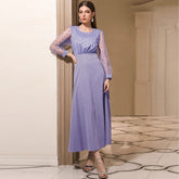 Vestido ajustado de cintura alta con cuello redondo y manga larga