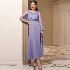 Vestido ajustado de cintura alta con cuello redondo y manga larga