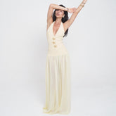 Decorative stitching tie waist long dress