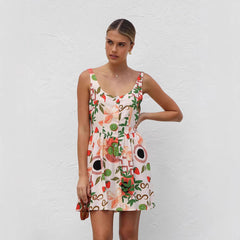 Minivestido con estampado del mismo botón y cárdigan