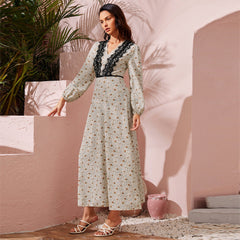 Stitching Lace High Waist Dress