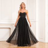 Camisole V neck Sleeveless Evening Dress Tulle Sequined Formal Party Dress Shiny Elegant Dress