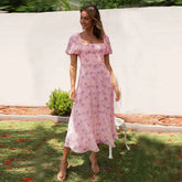 Vacation Backless Print off Neck Puff Sleeve Dress