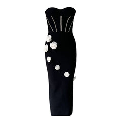 Diamond Tube Top Bandage Dress Three Dimensional Floral Design Dress Dress