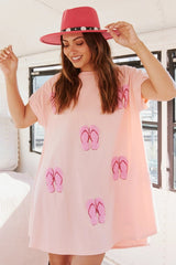 Beach Sequ Short Sleeve Loose Casual Dress