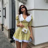 Peter Pan Collar Short Sleeve Floral Dress GracefulTight Waist Petti dress