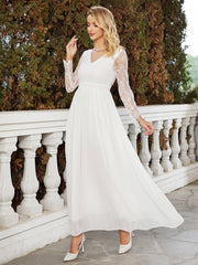 Dress Slim White Wedding Dress Lace V neck Dress Chiffon Wedding Clothes