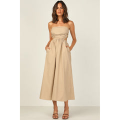 Sundress Maxi Strapless Trendy Solid Color Chest-Wrapped Dress