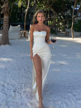 Elegant twisted dress with slit satin dress