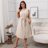 Elegant Slim Button Sleeveless Dress