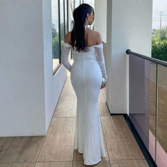 Personality Slim Fit Halterneck Long Sleeved Lace up off Shoulder Dress