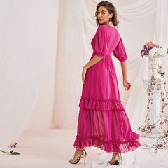 V neck Short Sleeve Tiered Dress