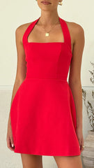 Solid Color Halter Dress