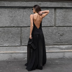 Elegante diseño de escote en V, tirantes finos adelgazantes, elegante vestido de noche, tobillera francesa