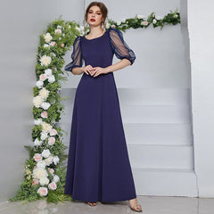 Voile Dress round Neck High Waist Half Sleeve Dress