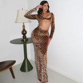 Suede Leopard Print Dress Cutout Slim Fit