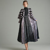 Elegant High Waist Lace Maxi Dress Cape Shawl Design Printed Maxi