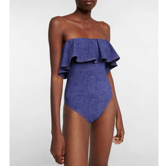 Traje de baño siamés vaquero estilo europeo, estilo retro francés, para adelgazar el vientre, ideal para vacaciones en la playa.