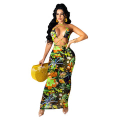 Maxi Dress for Lace up Hollow Out Cutout Mesh See through Dress