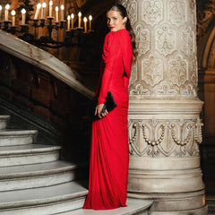 Solid Color High Grade Pleated Slim Waist Dress