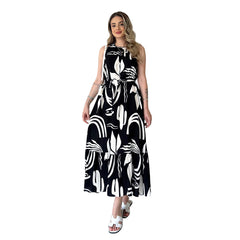 Wear Irregular Asymmetric Pattern Print Sleeveless High Waist Slim Tether Dress
