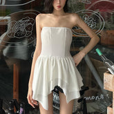 Tube Top Irregular Ruffle Short Slim Fit Top