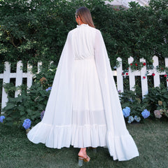 Elegant V Neck Super Long Sleeve Waist Tight Beach Vacation Long Bohemian Large Swing