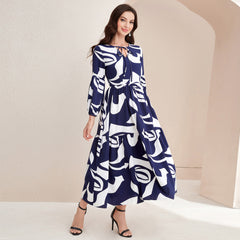Vestido de talle alto con estampado digital y vuelo amplio