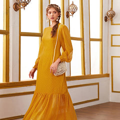 Round Neck Maxi Dress Lantern Sleeve Loose Maxi Dress