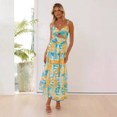 Suspenders Tube Top Floral Print Slit Maxi